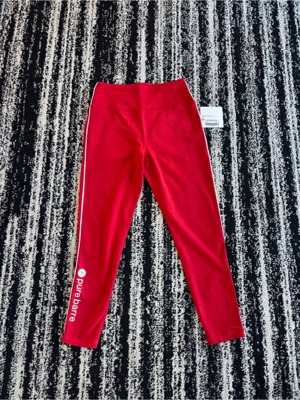 Beyond Yoga Pure Barre Red High-Rise Leggings with White Side Stripe